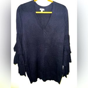 Black ruffled sleeve sweater